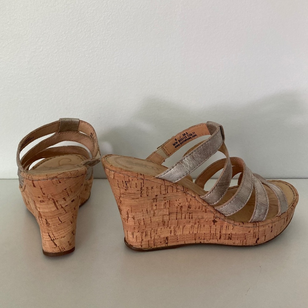 Silver Metallic BORN Lisi Cork Wedge Sandals 6 36.5 - Picture 5 of 10